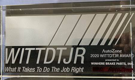 Winhere honored with AutoZone’s ‘WITTDTJR’ Award